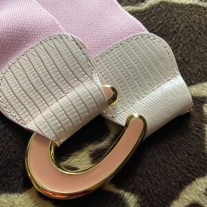 Vintage Pink Elastic Belt with Fluting and a Gold tone and Pink Buckle